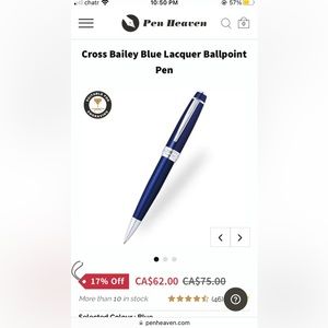 Cross Bailey Ballpoint Blue pen & Two (2) black ink refills brand new excellent
